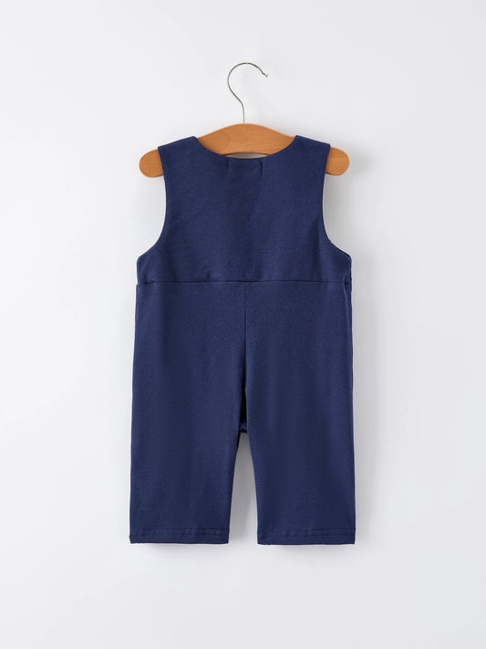 Christmas Boys Romper: Navy with Santa Sleigh