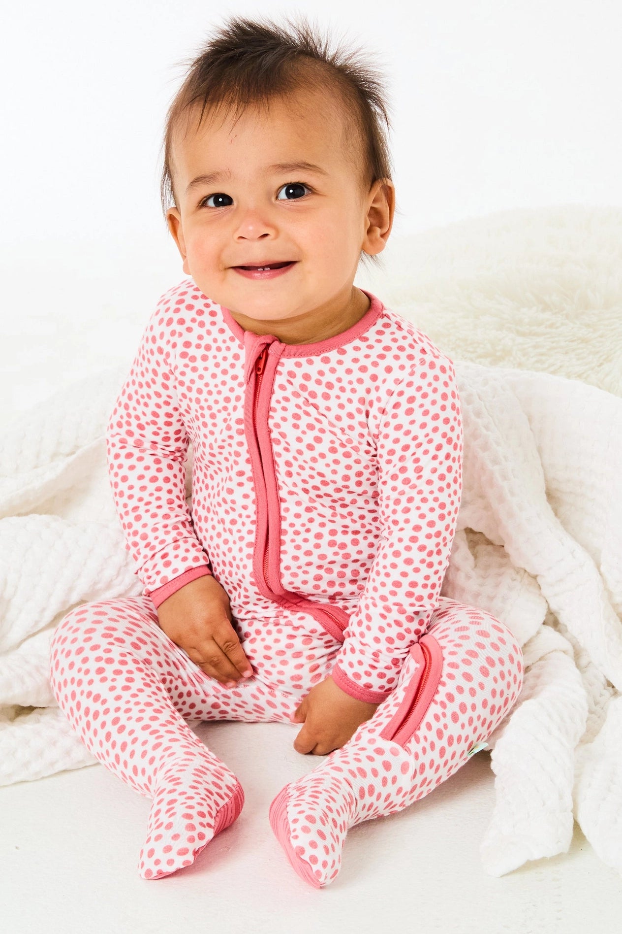 Coral Dots Soft & Stretchy Zipper Footie