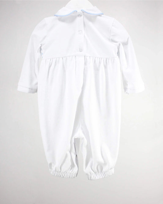 White and Light Blue Levi Romper