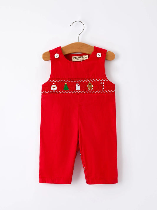 Christmas Gingerbread Embroidery Red Baby Boy Romper with Bow