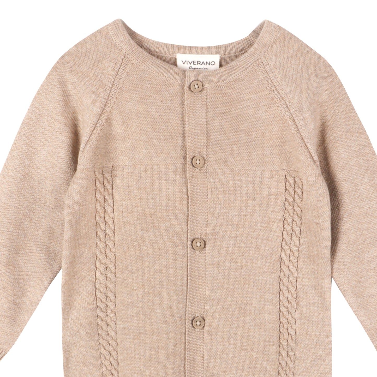Beige Pointelle Cable Knit Baby Jumpsuit