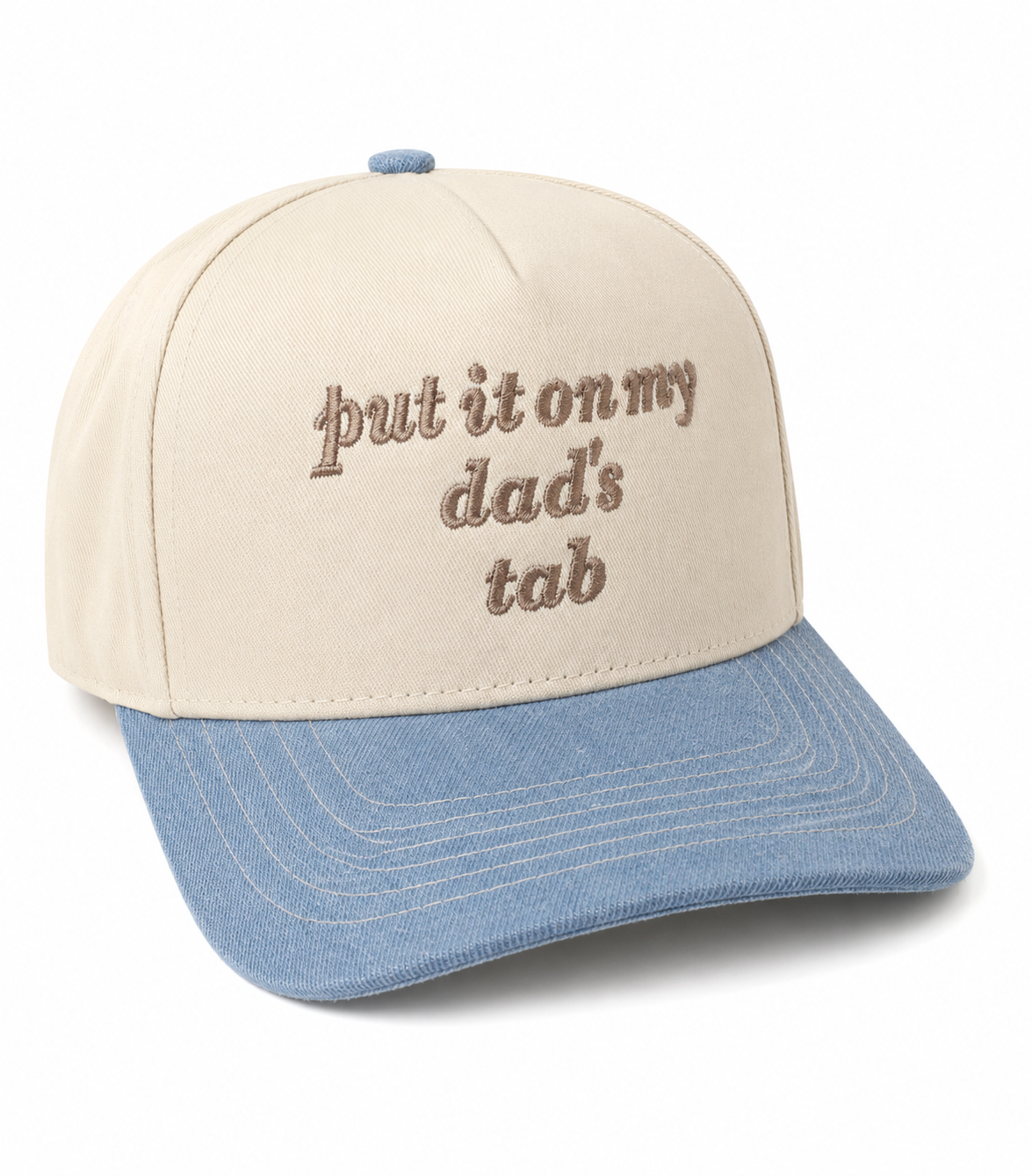 Put It On My Dad's Tab Kids Trucker Hat - Light Denim