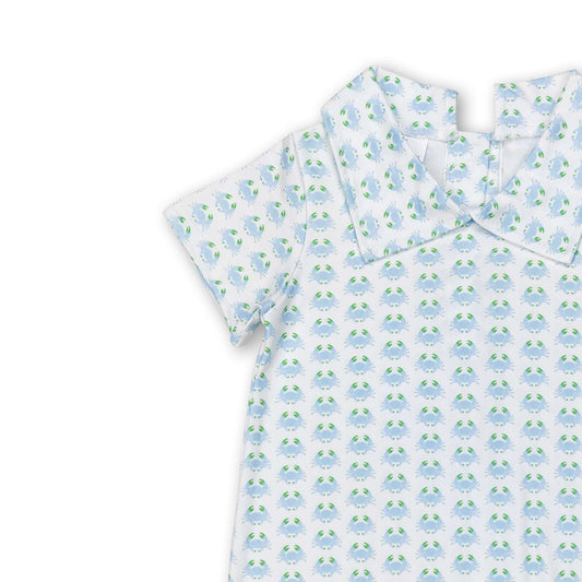 Short Sleeves Crab Baby Boys Summer Polo Romper