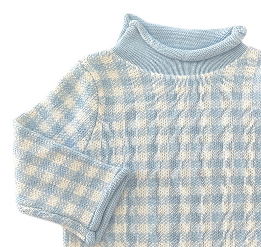 Blue Gingham Rollneck Sweater