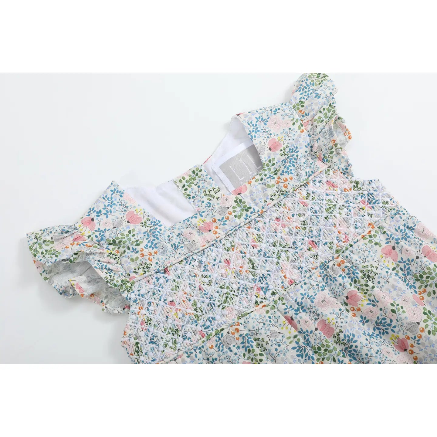 Pink Floral Print Smocked Futter Romper