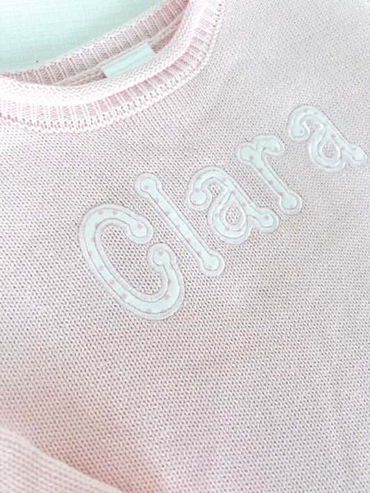 Monogrammed Applique Roll Neck Sweater - Light Pink