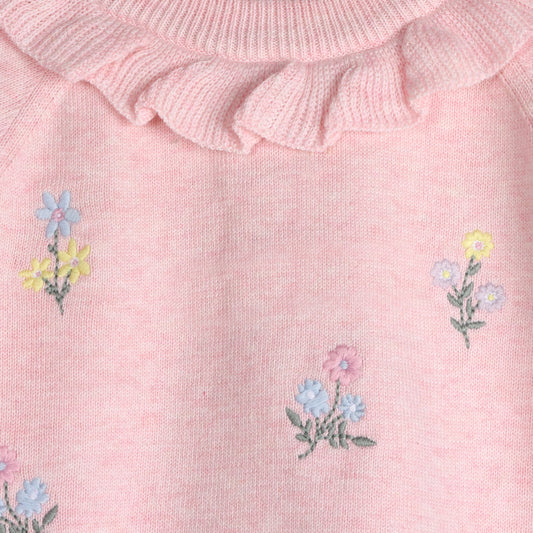 Ruffle Collar & Embroidered Baby Pullover & Pants