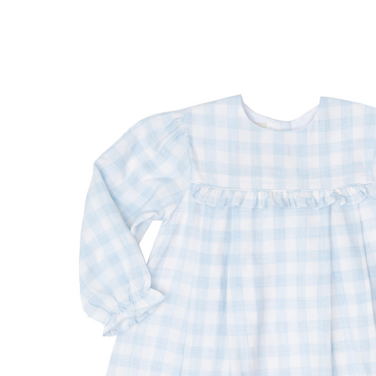 Soft Blue Check Girls Dress