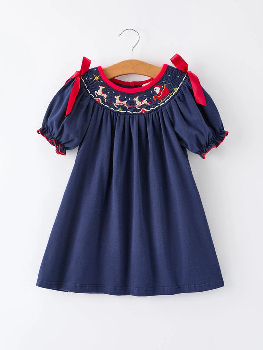 Christmas Dress: Navy with Santa Sleigh