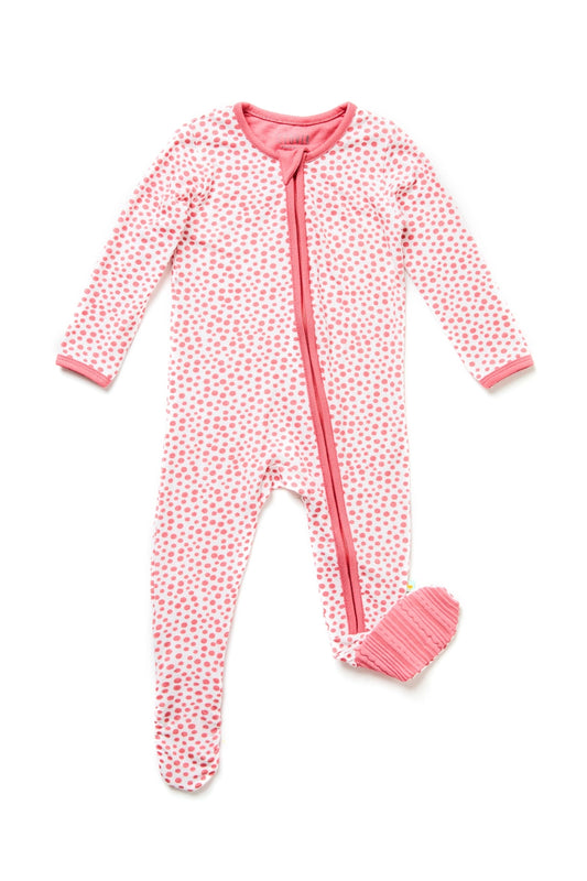Coral Dots Soft & Stretchy Zipper Footie