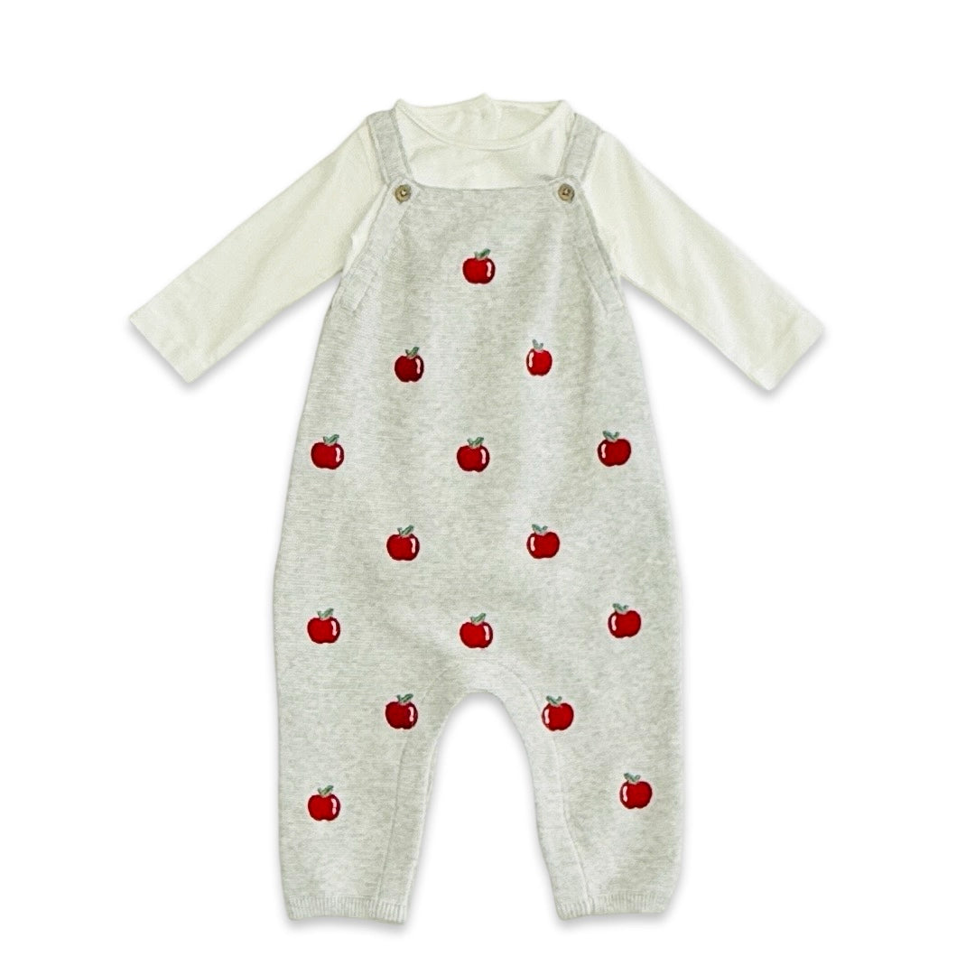 Apple Embroidered Baby Overall & Bodysuit Set (Organic)
