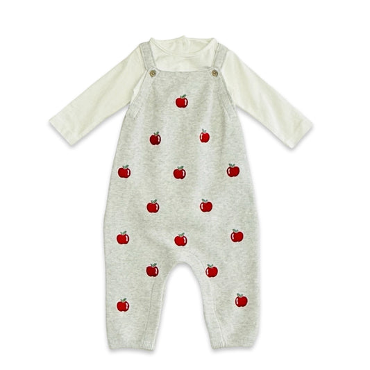 Apple Embroidered Baby Overall & Bodysuit Set (Organic)