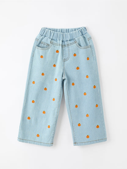 Pumpkin Embroidered Girls Flare Pants