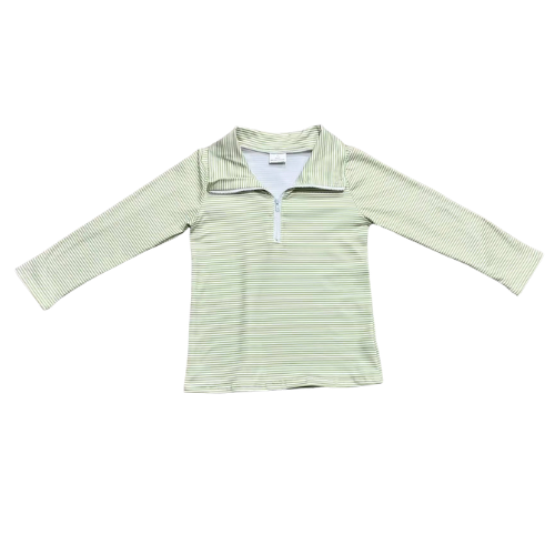 Boys Green Stripes Zip Shirt Pullovers Top