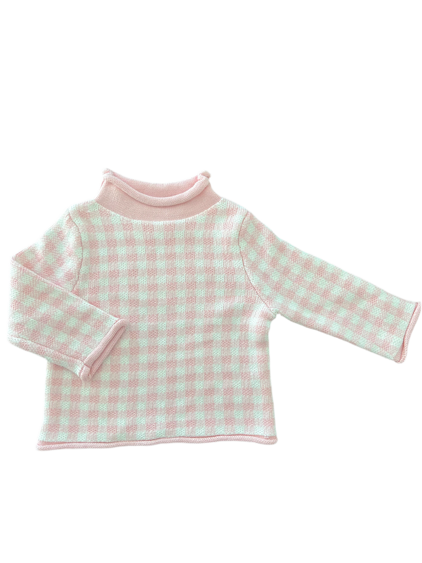 Pink Gingham Rollneck Sweater