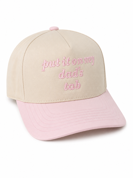 Put It On My Dad's Tab - Kids Trucker Hat - Light Pink