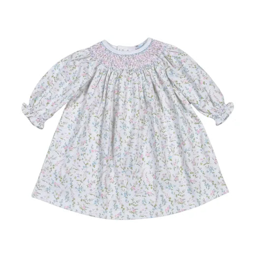 Vivian Floral Pima Hand Smocked Bishop Dress