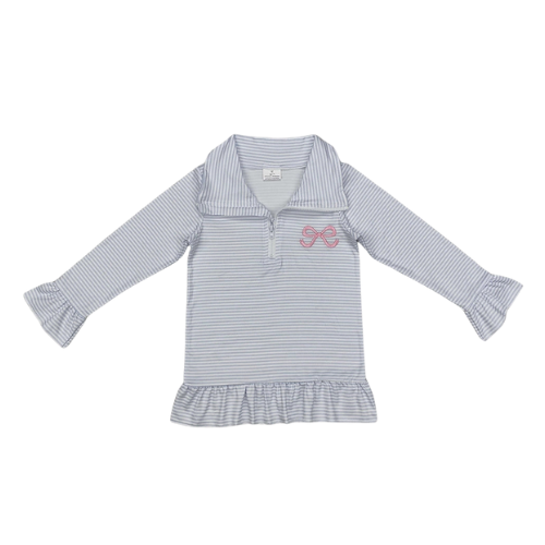 Girls Blue Bow Long Sleeve Zip Pullover