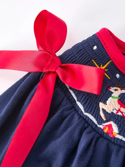 Christmas Dress: Navy with Santa Sleigh