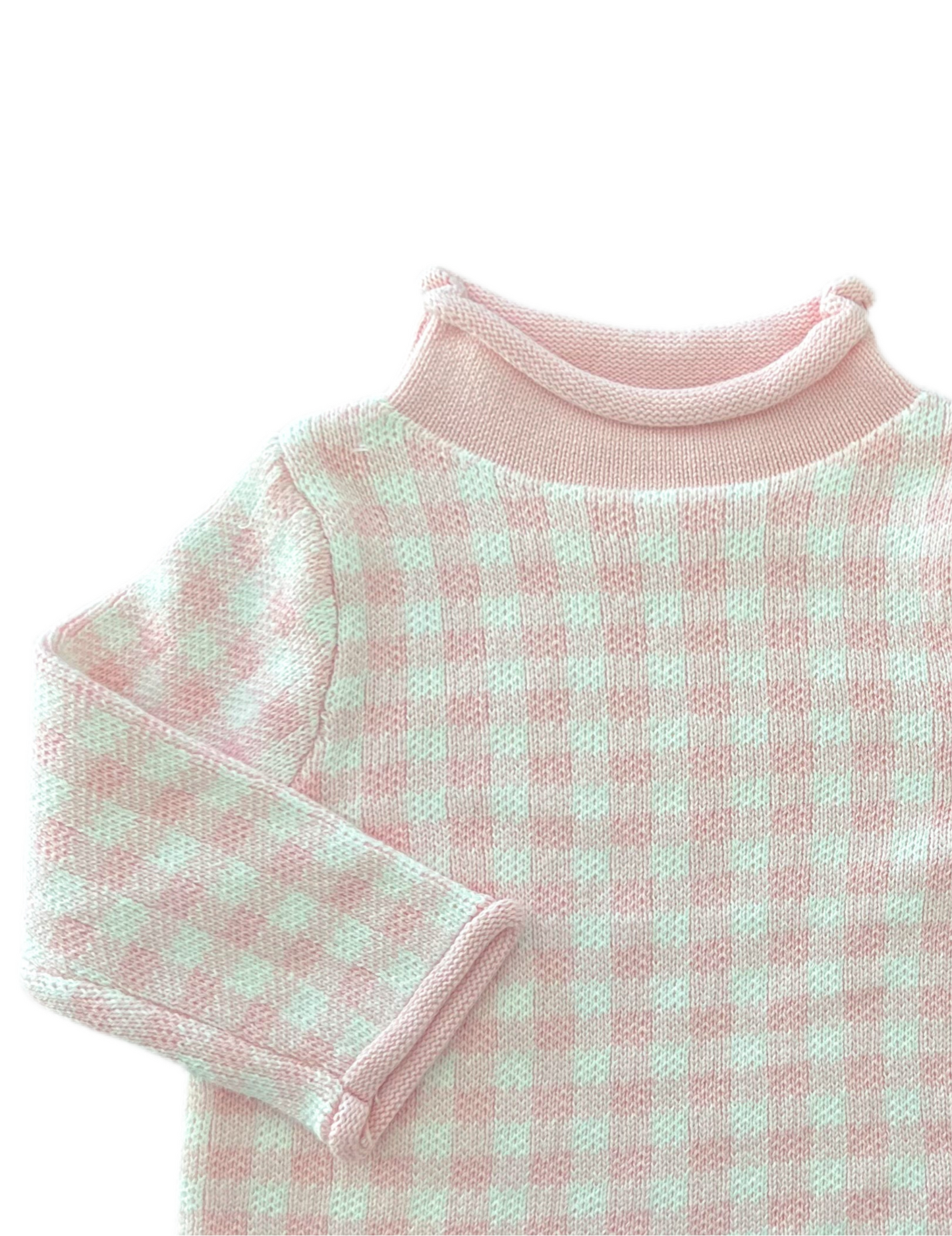 Pink Gingham Rollneck Sweater