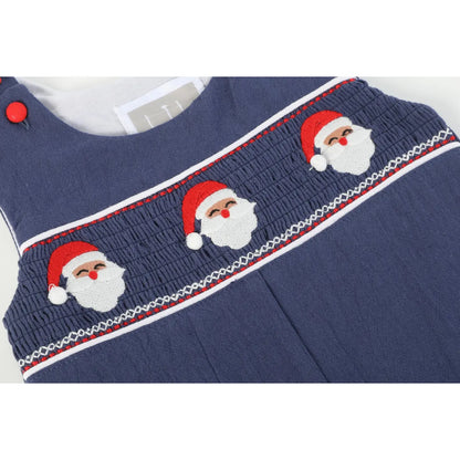 Navy Blue Santa Smocked Overalls
