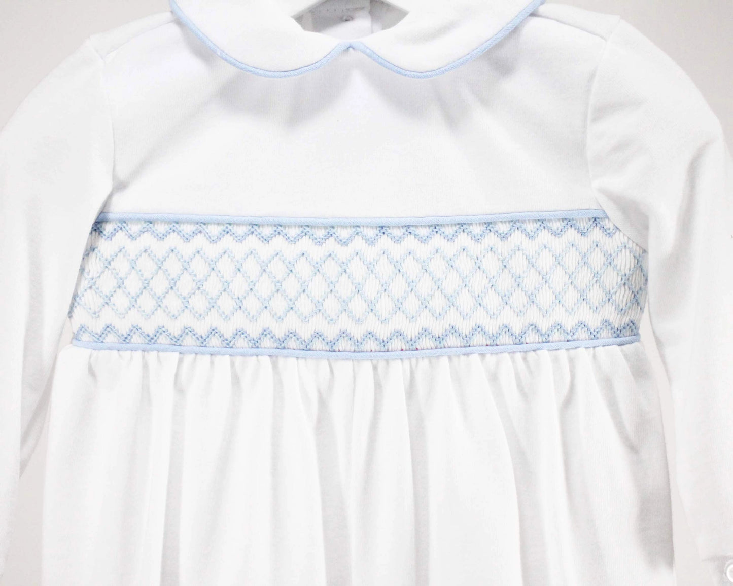 White and Light Blue Levi Romper