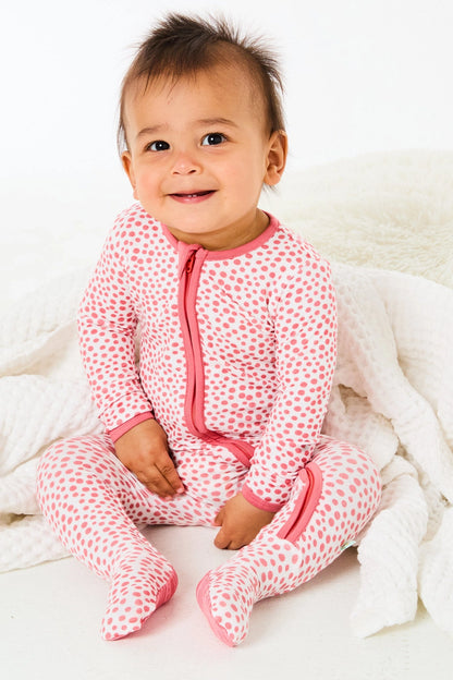 Coral Dots Soft & Stretchy Zipper Footie