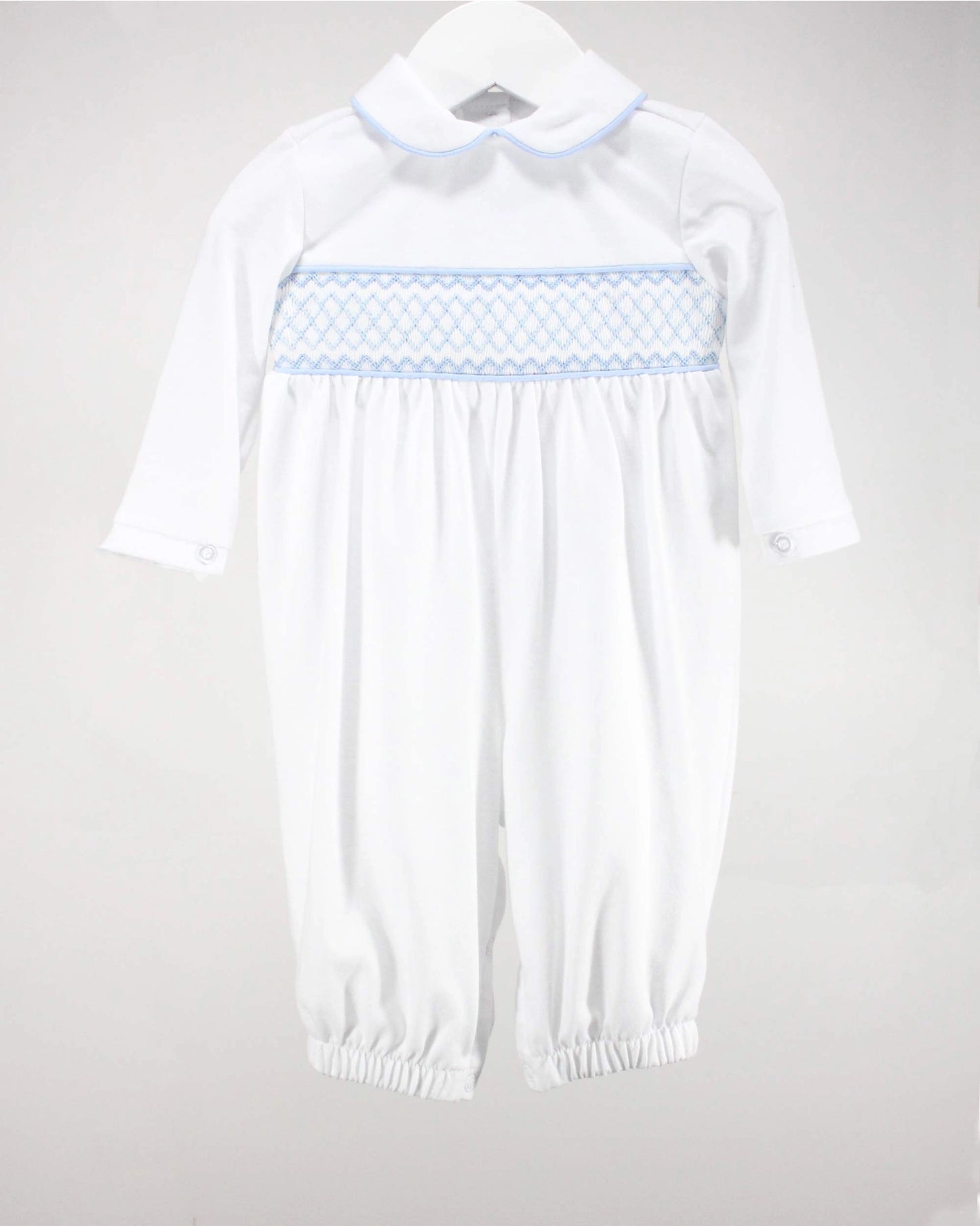 White and Light Blue Levi Romper