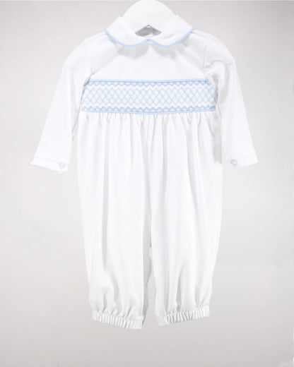 White and Light Blue Levi Romper