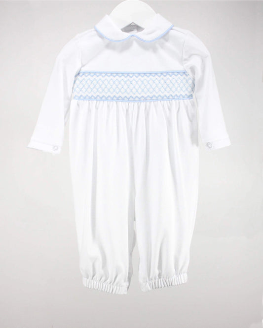 White and Light Blue Levi Romper