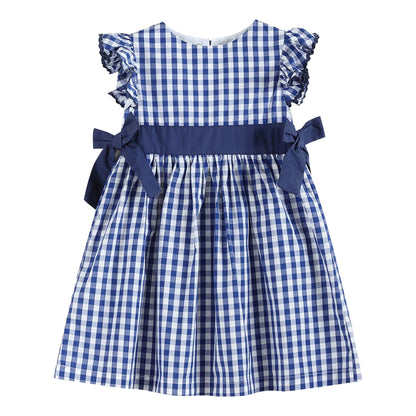 Royal Blue Gingham Ruffle Bow Dress