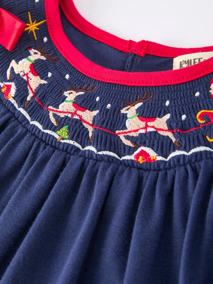 Christmas Dress: Navy with Santa Sleigh