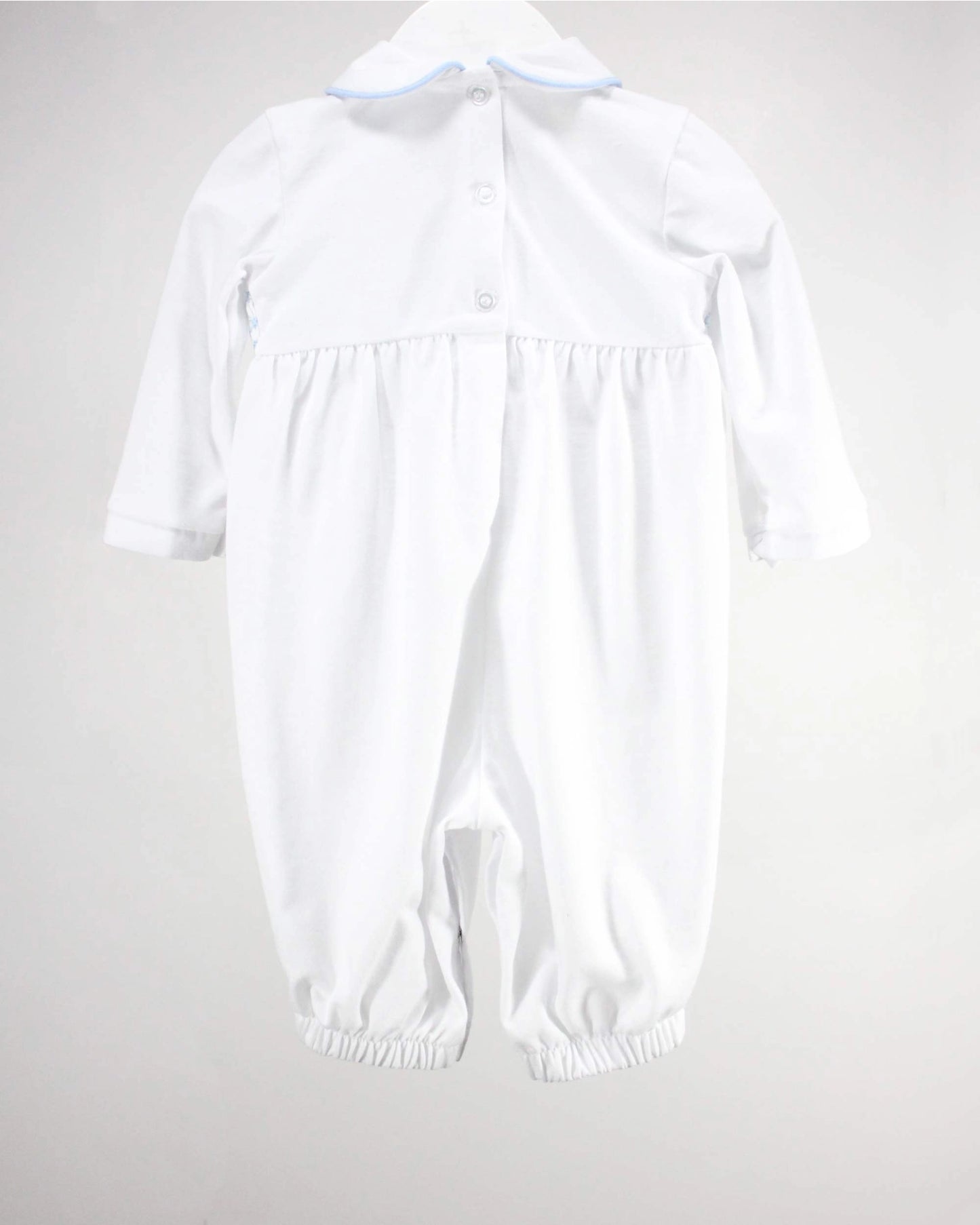 White and Light Blue Levi Romper