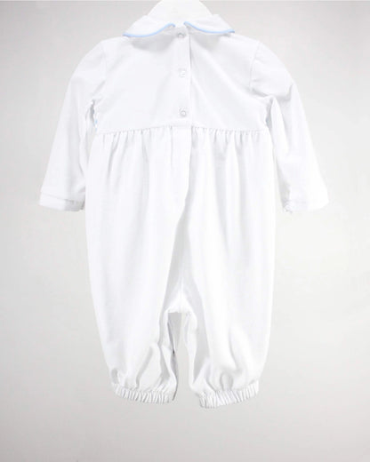 White and Light Blue Levi Romper