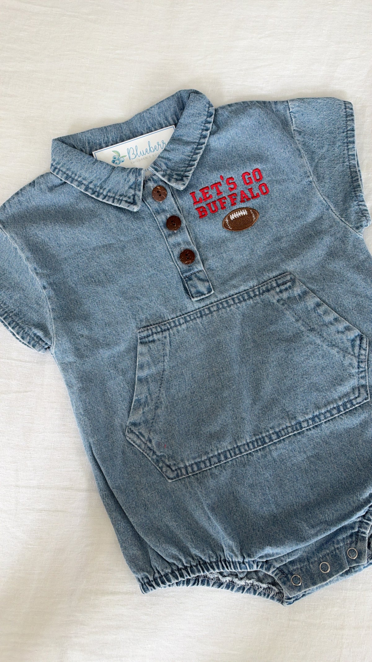 Let's Go Buffalo Embroidered Denim Bubble