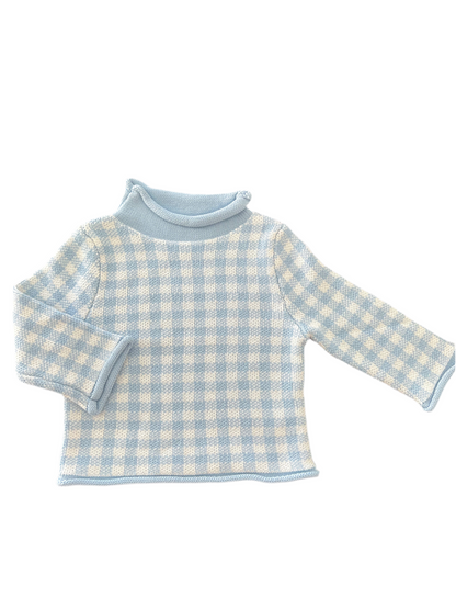 Blue Gingham Rollneck Sweater