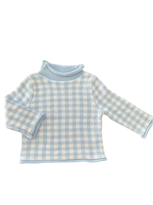 Blue Gingham Rollneck Sweater