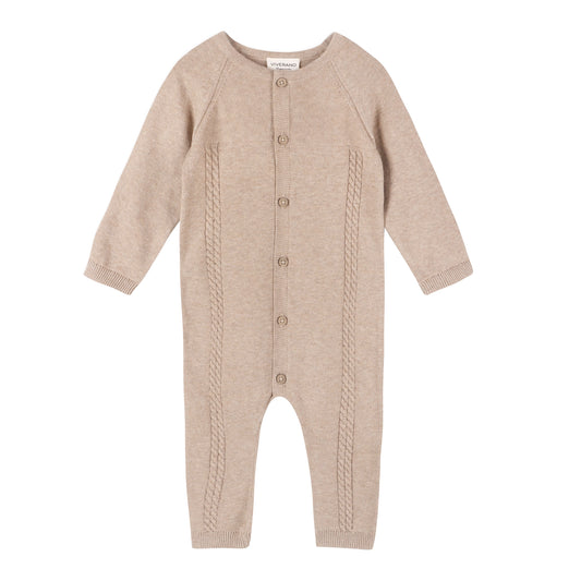 Beige Pointelle Cable Knit Baby Jumpsuit