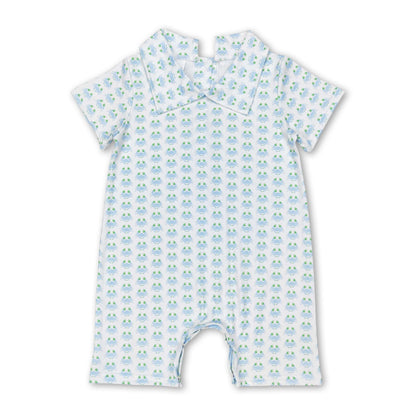 Short Sleeves Crab Baby Boys Summer Polo Romper