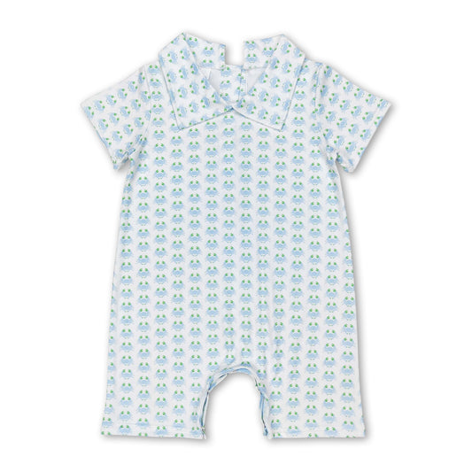 Short Sleeves Crab Baby Boys Summer Polo Romper