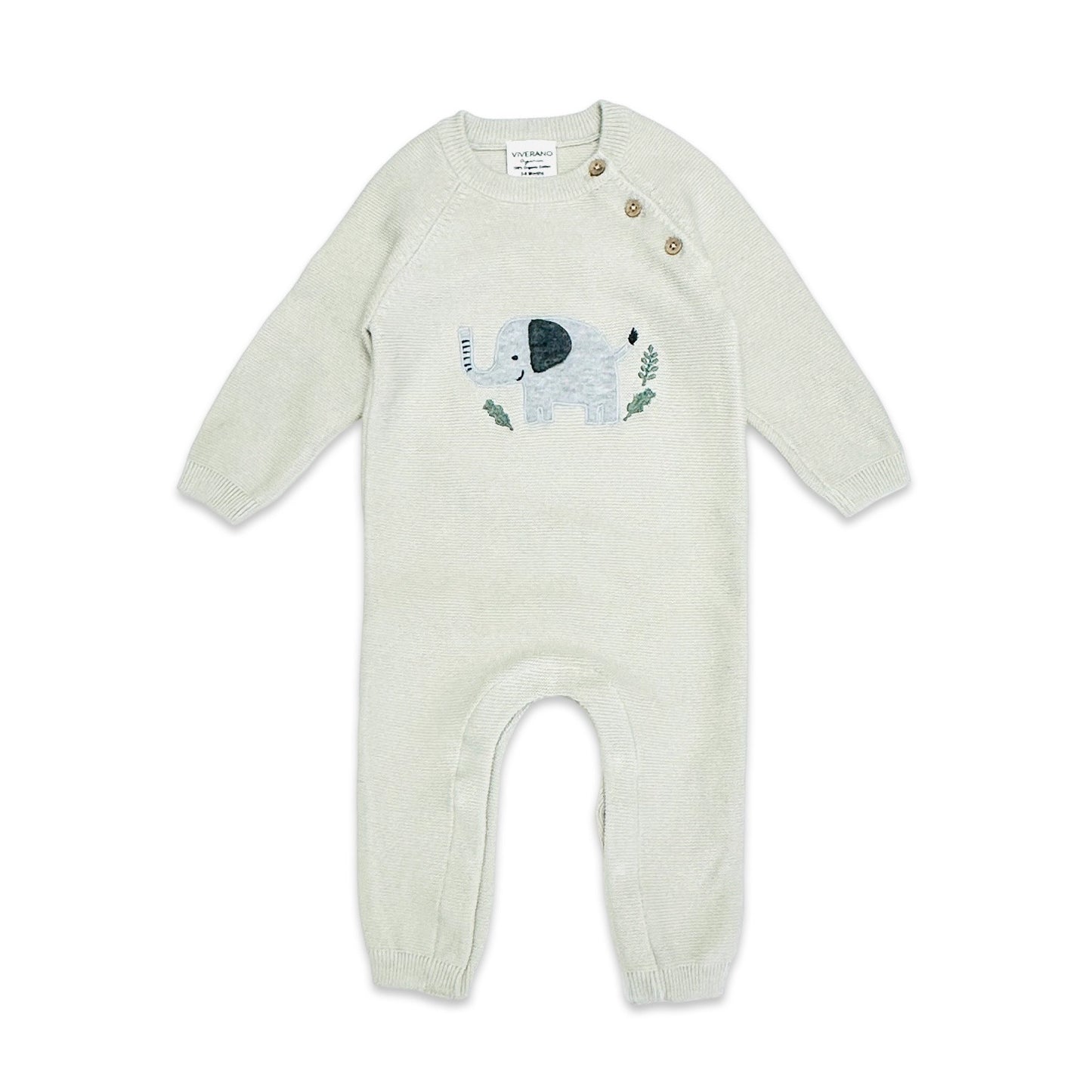 Elephant Jacquard Baby Sweater Knit Jumpsuit Organic Cotton