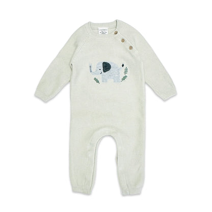 Elephant Jacquard Baby Sweater Knit Jumpsuit Organic Cotton