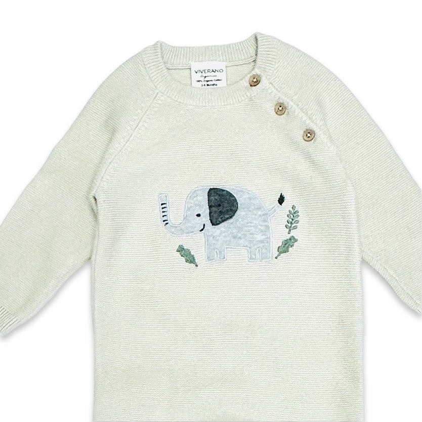 Elephant Jacquard Baby Sweater Knit Jumpsuit Organic Cotton