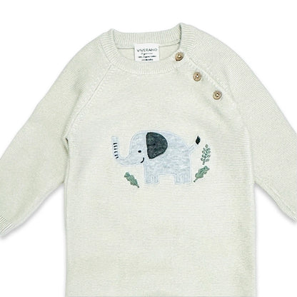 Elephant Jacquard Baby Sweater Knit Jumpsuit Organic Cotton