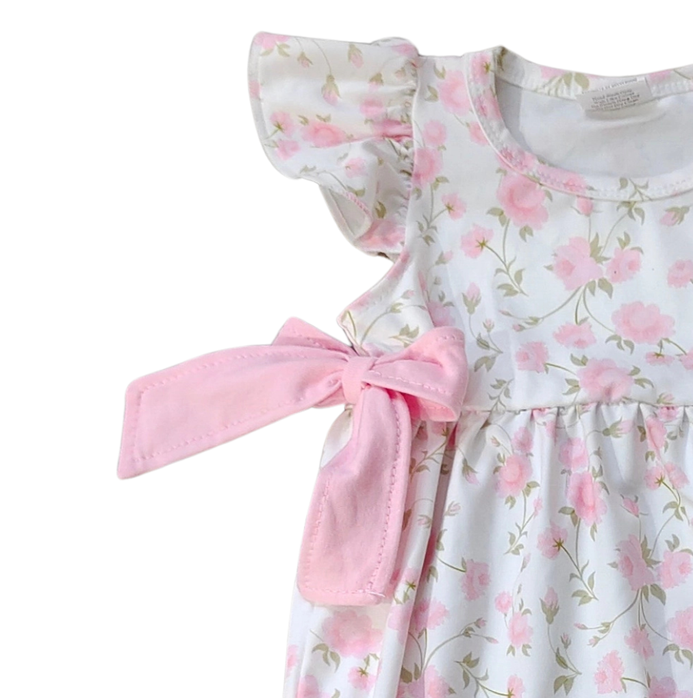 Baby Infant Girls Light Pink Flowers Bows Rompers
