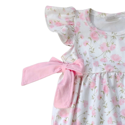 Baby Infant Girls Light Pink Flowers Bows Rompers