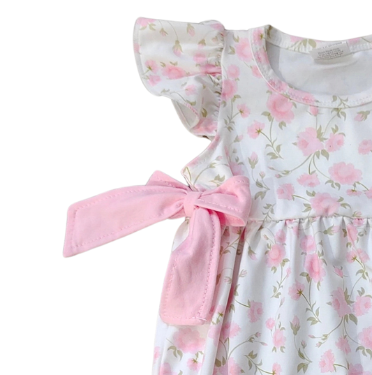 Baby Infant Girls Light Pink Flowers Bows Rompers