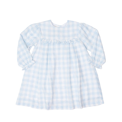 Soft Blue Check Girls Dress