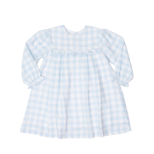 Soft Blue Check Girls Dress