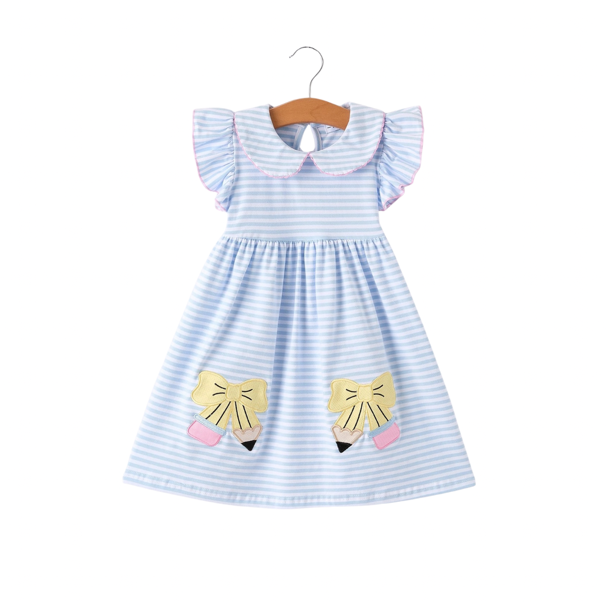 Back To School Girls Plaid Pencil Applique Bow Dress